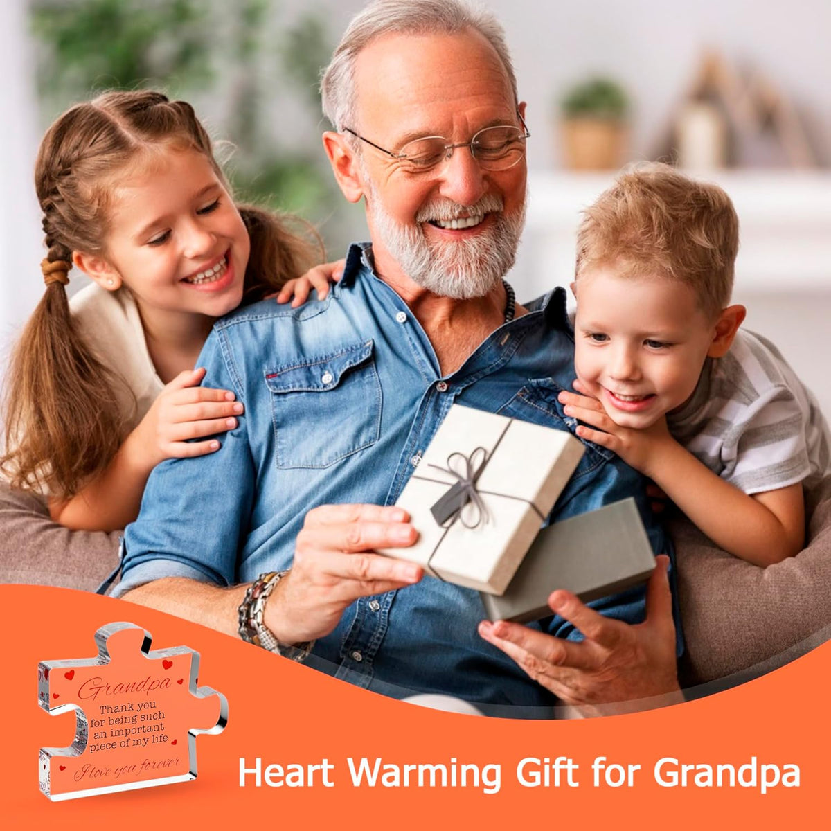 Gifts for Grandpa - Engraved Acrylic Block Puzzle Gift Grandpa Birthday Fathers Day Idea Gifts Best Grandpa Ever Gifts to My Great Grandpa Christmas Father's Day Grandparents Gifts Granddad Papa Plaque