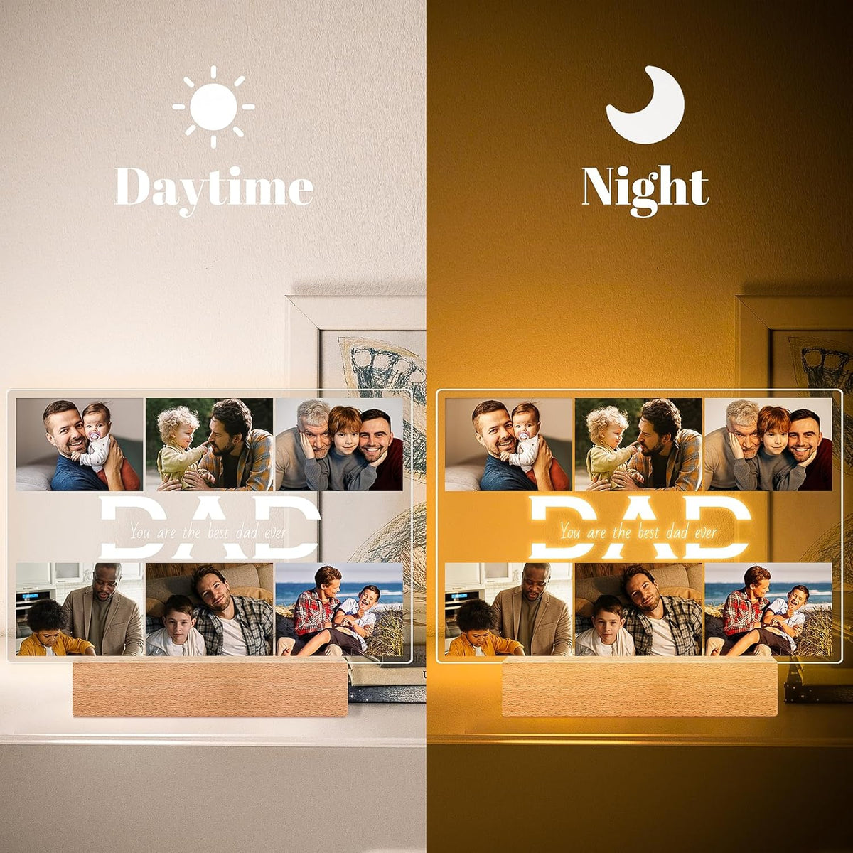 Personalized Father's Day Gifts for Dad from Daughter Son, Customized Picture Frames with Photos, Custom Photo Frame with Night Light, Personalized Dad Gifts for Birthday Fathers Day