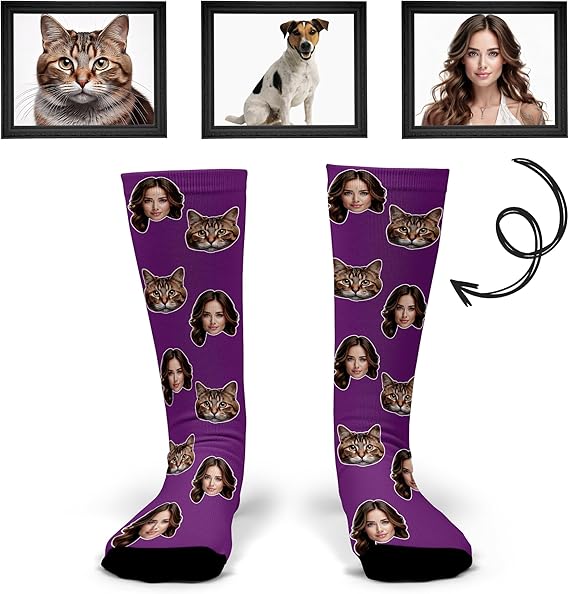 Personalized Custom Socks with Pet Faces Unique Crew Socks for Cat & Dog Enthusiasts
