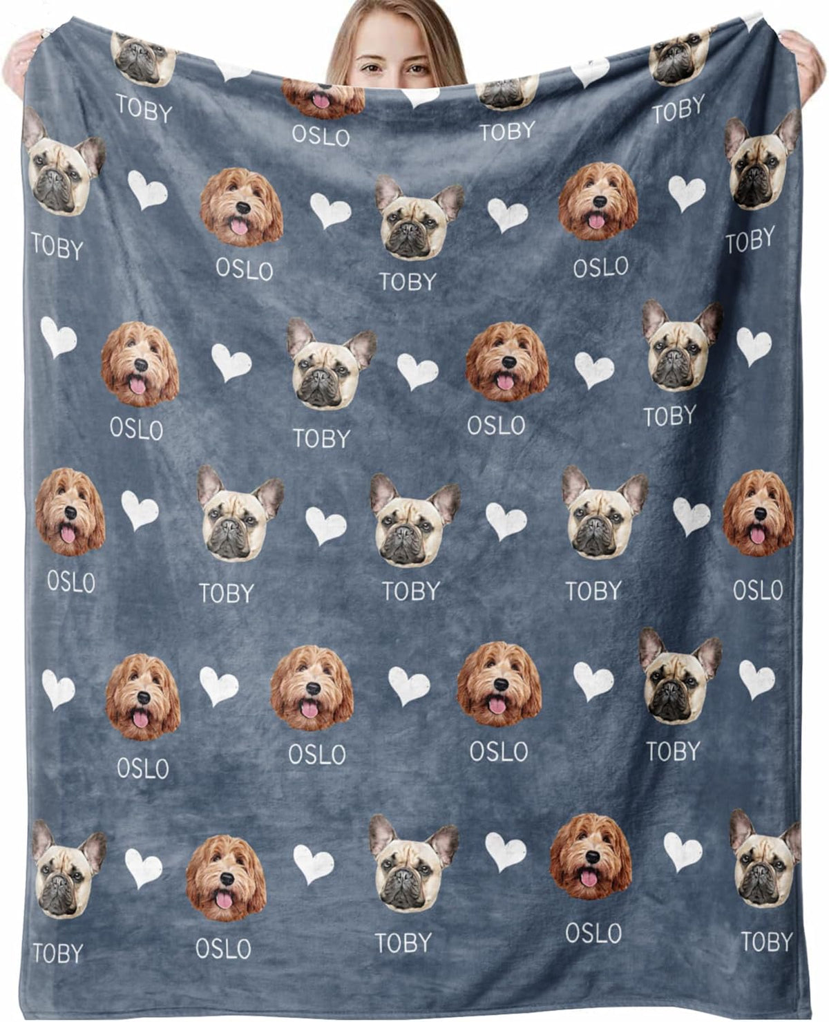 Custom Blanket with Pets Pictures & Name Personalized Funny Cat Dog Face Throw Blankets Soft Warm Plush Fleece Customized Blanket for Couch Bed Sofa Gifts for Dog Dad Mom Pet Lovers