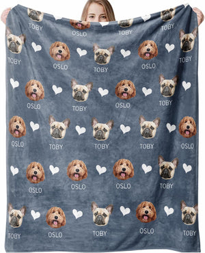 Custom Blanket with Pets Pictures & Name Personalized Funny Cat Dog Face Throw Blankets Soft Warm Plush Fleece Customized Blanket for Couch Bed Sofa Gifts for Dog Dad Mom Pet Lovers