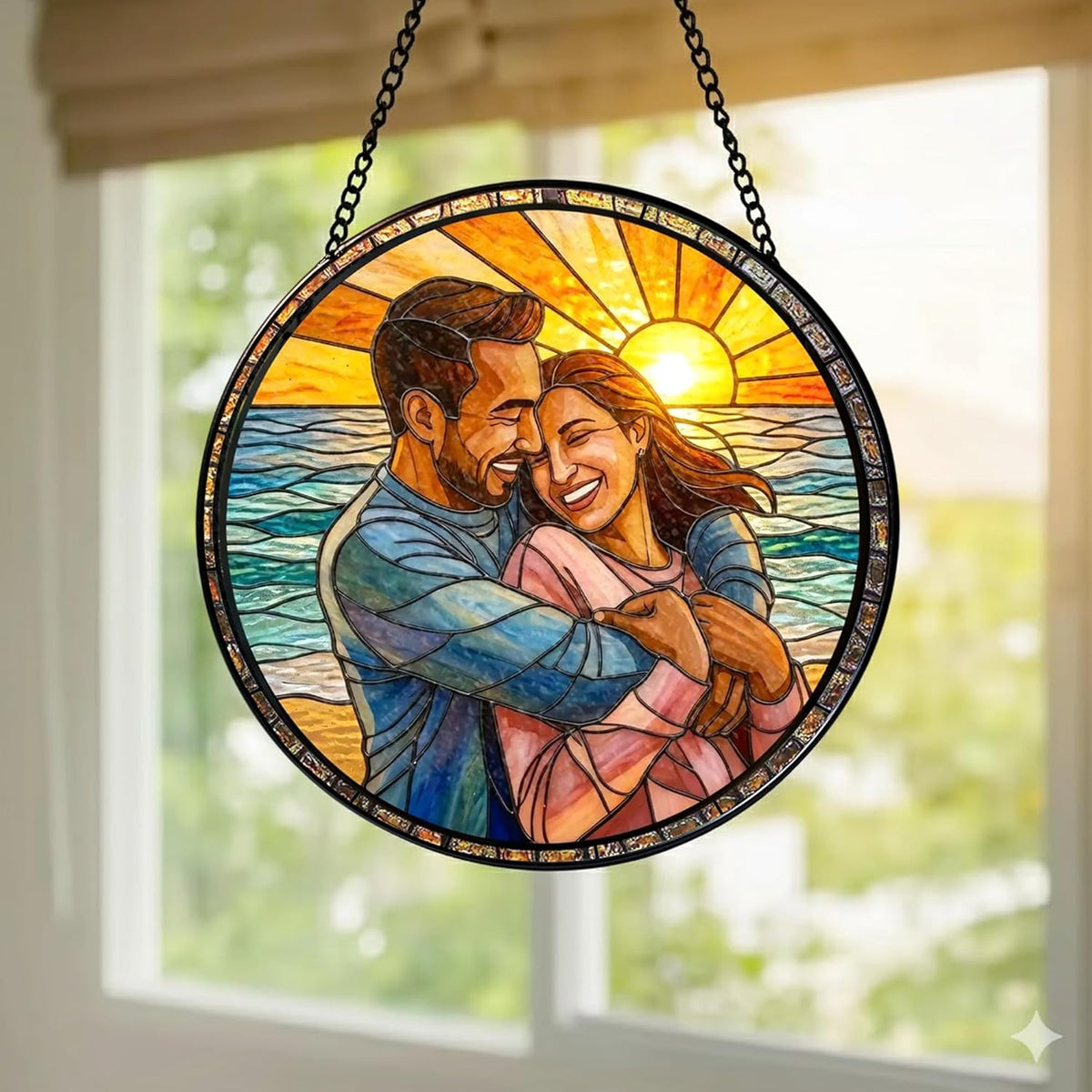 Personalized Couples Photo Faux Stained Glass Sun Catcher, Photo Cuople Portrait Faux Window Hanging Ornament Gifts for Her & Him, Custom Photo Gift, Birthday, Anniversary, Unique Valentine s Day