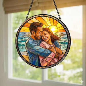 Personalized Couples Photo Faux Stained Glass Sun Catcher, Photo Cuople Portrait Faux Window Hanging Ornament Gifts for Her & Him, Custom Photo Gift, Birthday, Anniversary, Unique Valentine s Day