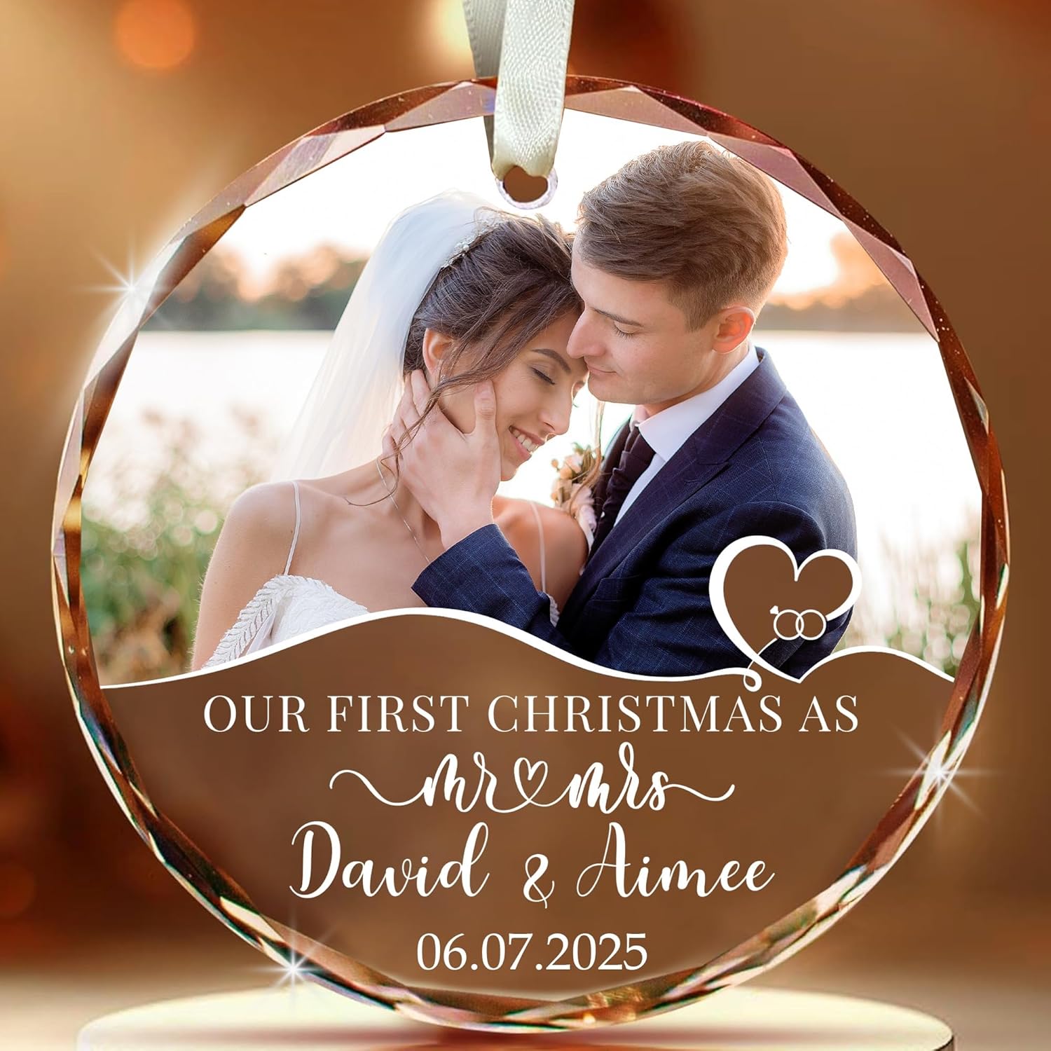 First Christmas Married Ornament 2025 Custom Mr and Mrs Photo Ornament Personalized Wedding Gift with Picture Name Date Couple Glass Keepsake