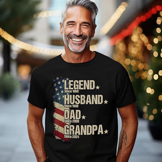 Legend Husband Dad Grandpa Shirt with Customize Nickname, Est, Face - Personalized Fathers Day Shirt, First Time Dad T-Shirt