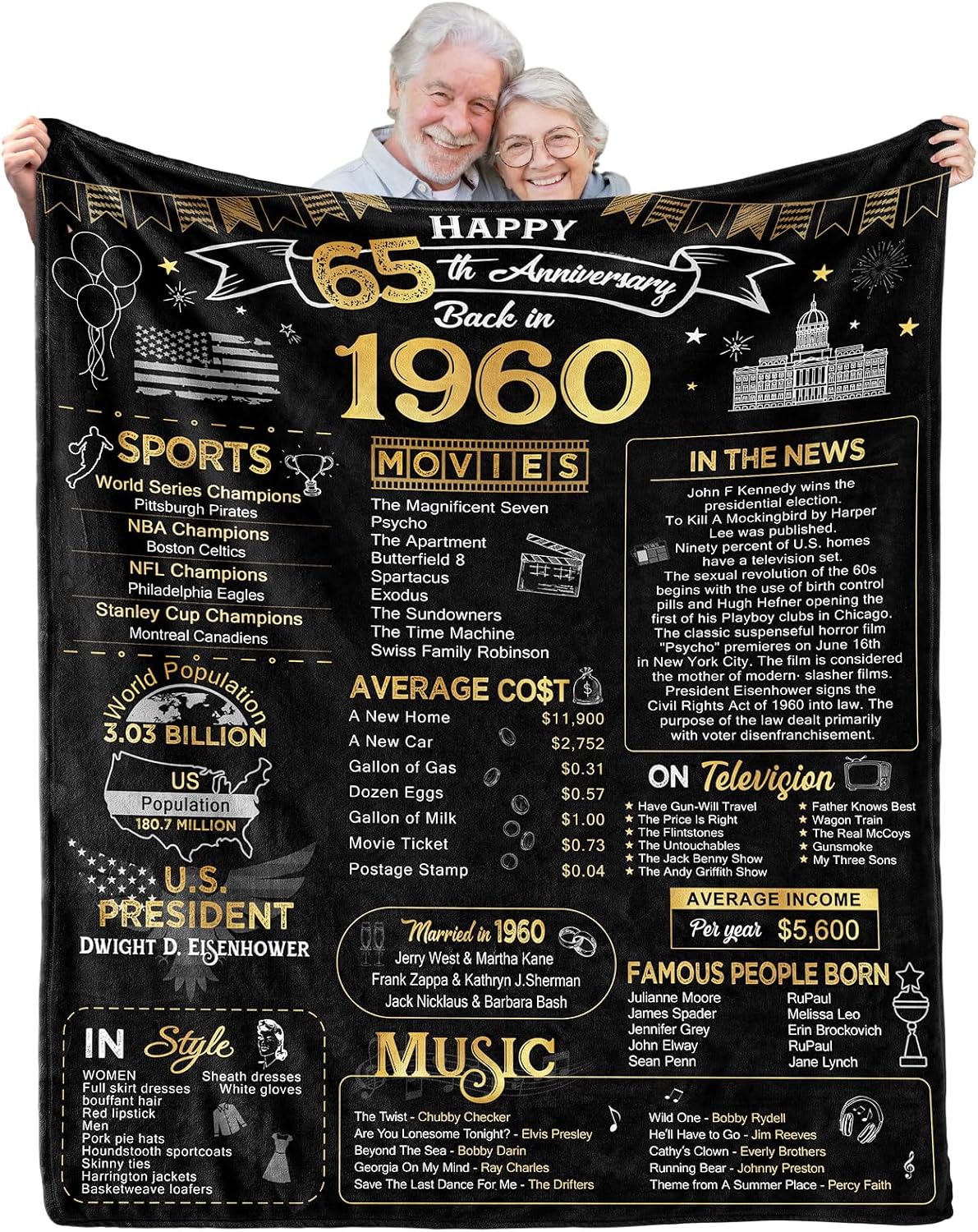 50th Anniversary Wedding Blanket Gifts Gift for 50th Wedding Anniversary Golden 50 Years of Marriage Gifts for Couple Wife Husband Dad Mom Parents Back in 1975 Blanket