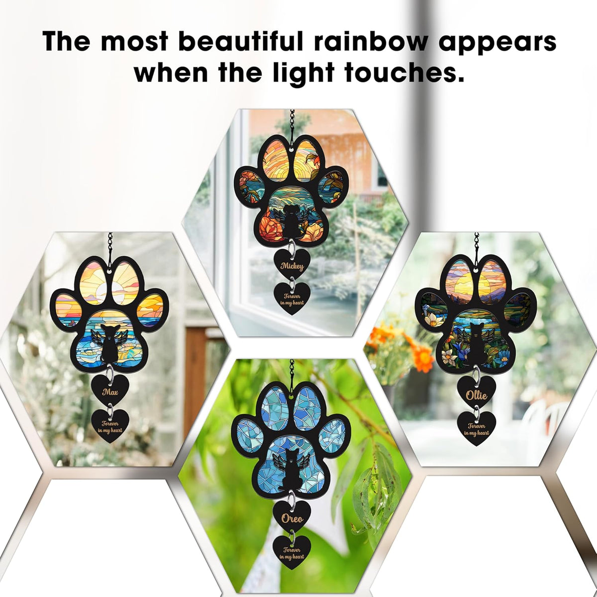 Dog Paw Pet Memorial Suncatcher, Wooden Hearts Customized With Dog Breed, Name And Message, Loss Of Dog Sympathy Gift, Dog Remembrance Gift, Dog Memorial, Dog Memorial Gifts For Loss Of Dog