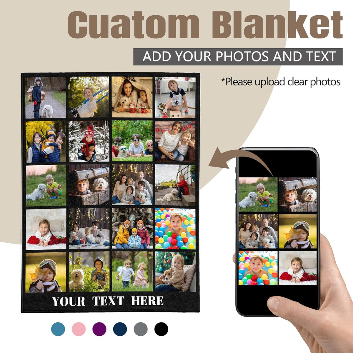 Custom Blanket with Picture and Text , Personalized Photos Blankets and Throws Customized Blanket Customizable Gifts for Men Boyfriend Girlfriend Wife Husband Christmas