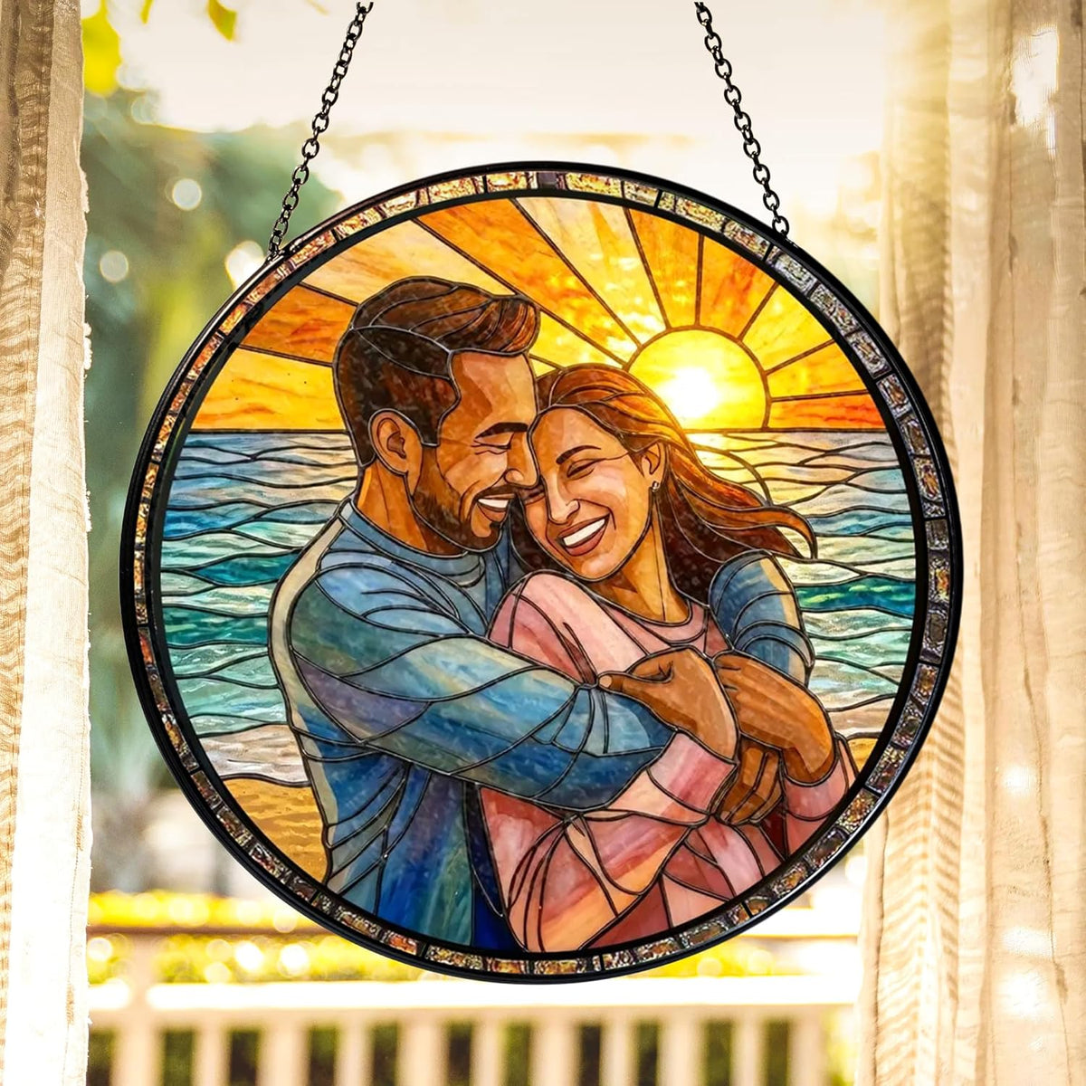 Personalized Couples Photo Faux Stained Glass Sun Catcher, Photo Cuople Portrait Faux Window Hanging Ornament Gifts for Her & Him, Custom Photo Gift, Birthday, Anniversary, Unique Valentine s Day