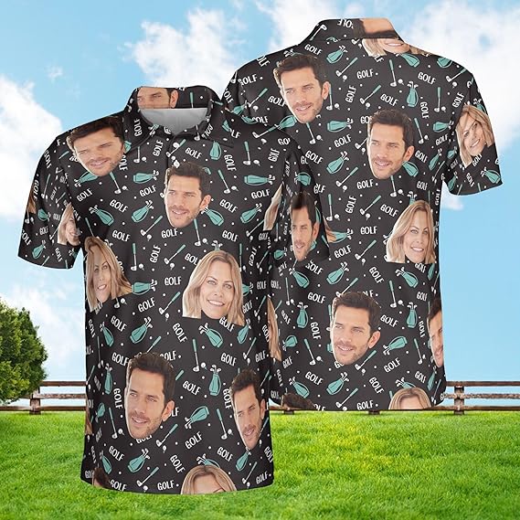 Custom Dad Golf Polo Shirts for Men, Fathers Day Golf Gifts for Dad Grandpa Dada Papa, Personalized Shirts with Photo