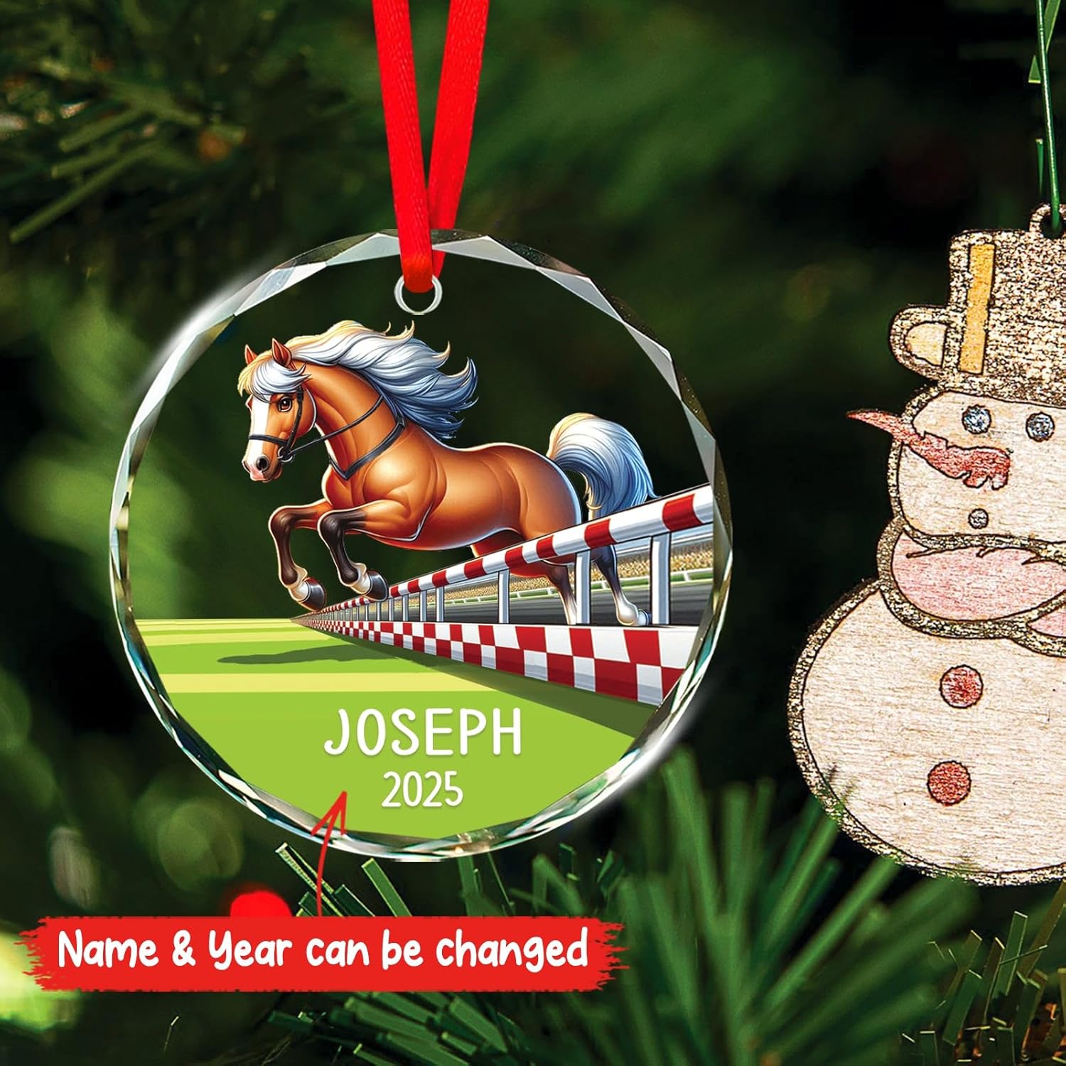 Horse Riding Glass Christmas Ornament 2025, Personalized Horse Riding Xmas Ornament Decoration, Horses Lover Christmas Keepsake Gifts for Sport Players, Customized Name Sports Xmas Glass Ornaments