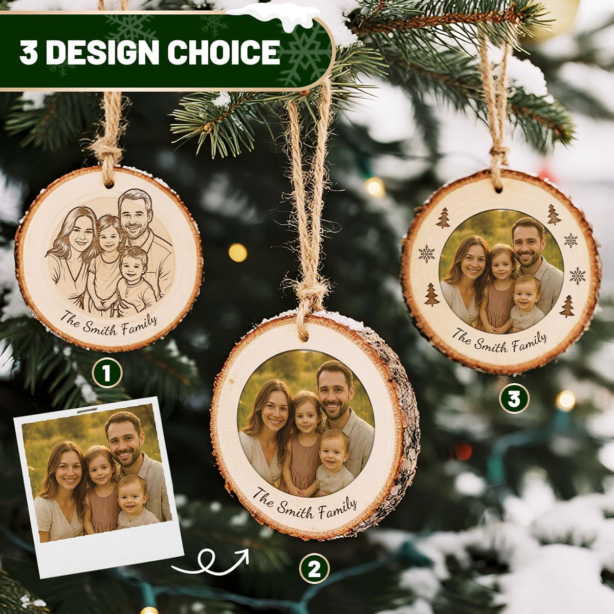Personalized Christmas Ornaments with Photo - Custom Wooden Family Picture Christmas Ornament 2025 for Christmas Tree, Perfect Keepsake Gift for Family, Dad, Mom, Him, Her, Couple, Kids