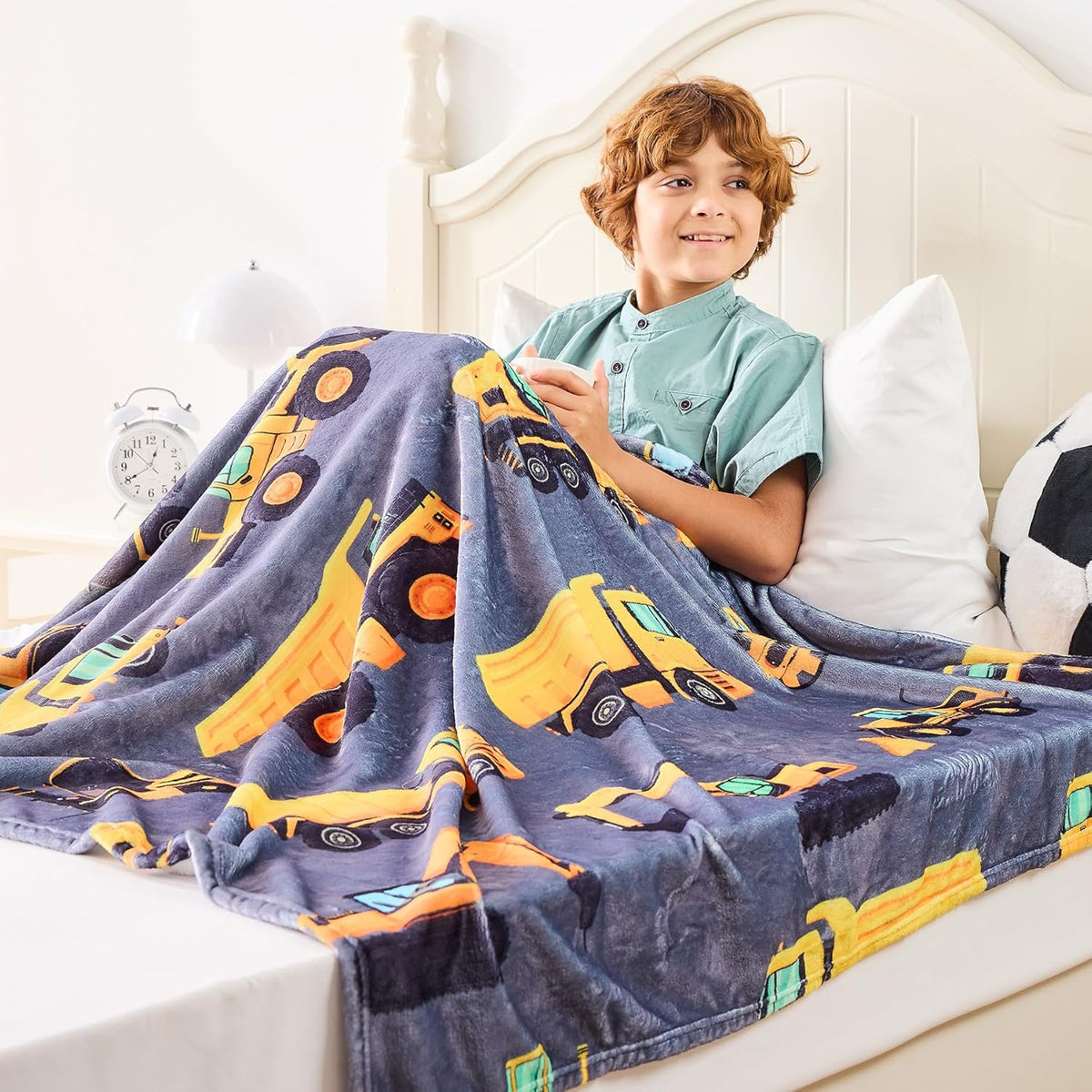 Kids Construction Truck Blanket for Boys Soft Fleece Kids Blanket for Couch Sofa Bedroom 3D Vehicles Excavator Cars Throw Blanket 50 x60 Multiple Sizes For Your Kids