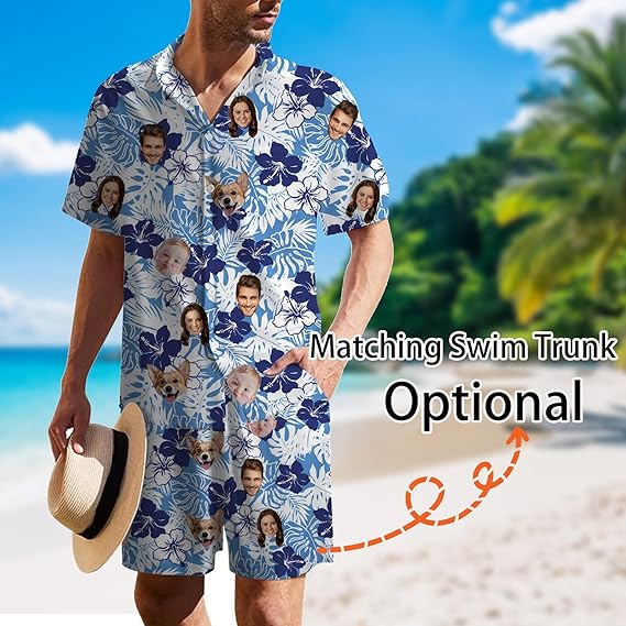 Hawaiian Shirt with Face Custom for Men Women Personalized Floral Aloha Button Down Shirt,Customized Gifts for Dad
