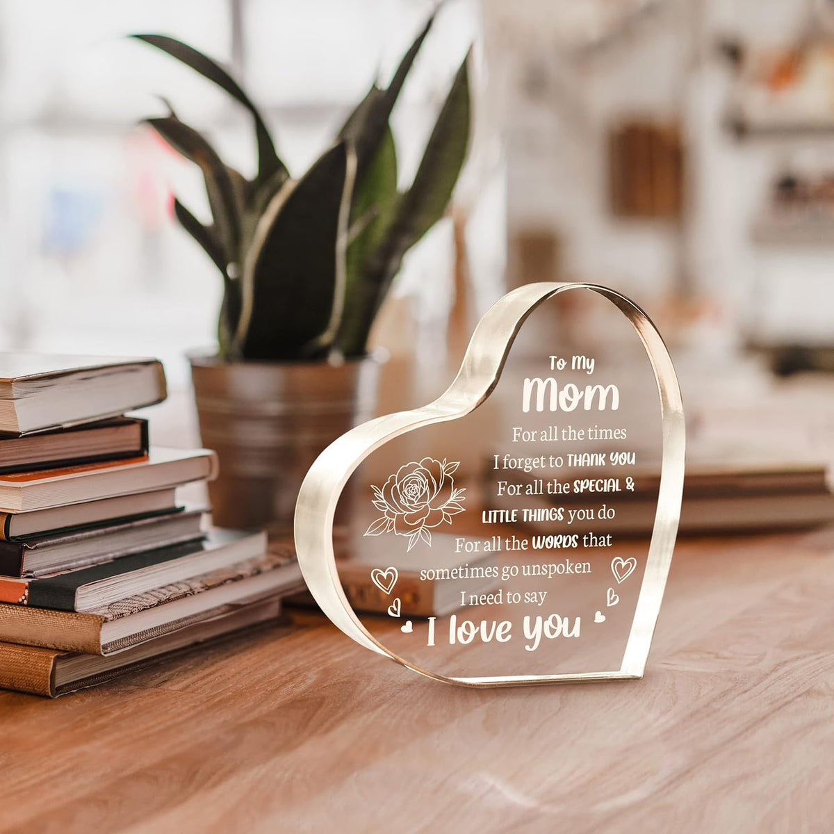 Mothers Day Gifts for Mom, Mom Birthday Gifts - Heart Shaped Acrylic Keepsake I Love You Mom Gifts from Son - Best Christmas Mother's Day Gifts from Daughter