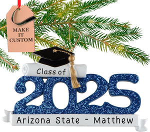Personalized Graduation Ornament Class of 2025 Customization | High School Senior College Christmas Ornaments for Tree | Custom Gift Wrapped Grad Cap Keepsake