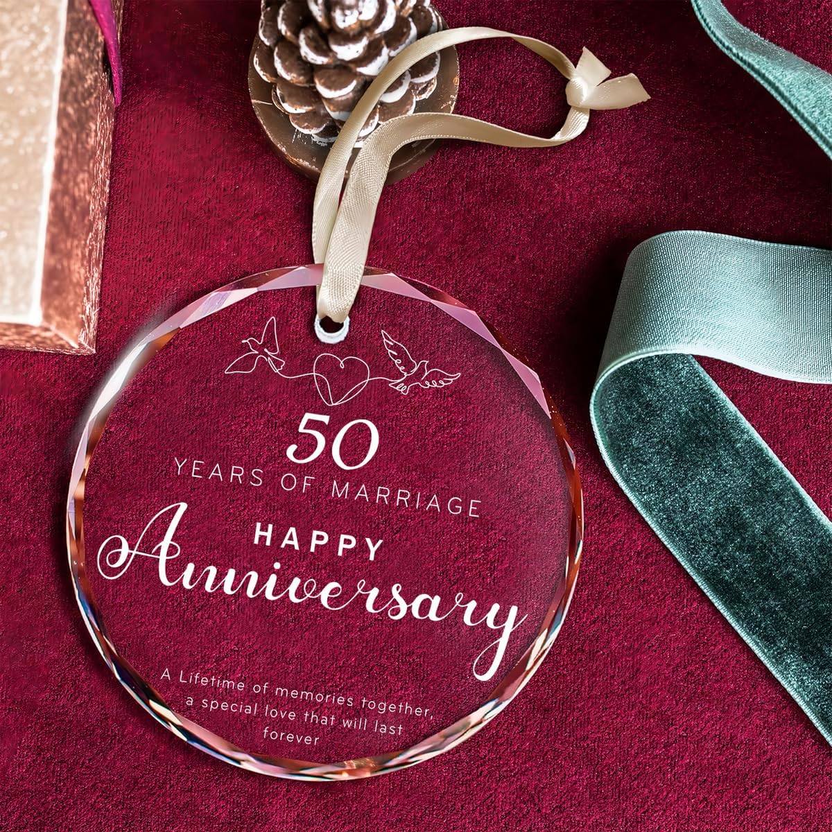 50th Wedding Anniversary Christmas Ornament 2025, 50th 60th 70th for Parents Wife Husband, Happy 50th Wedding Anniversary Crystal Ornament, Golden 50 Years of Marriage Gift for Couple
