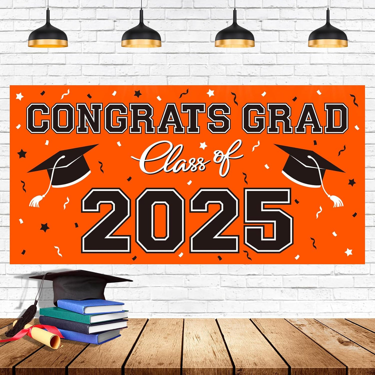 2025 Graduation Party Plastic Backdrop - Congrats Grad Banner in Red, Large Class of 2025 Decorations, Photography & Grad Party Supplies