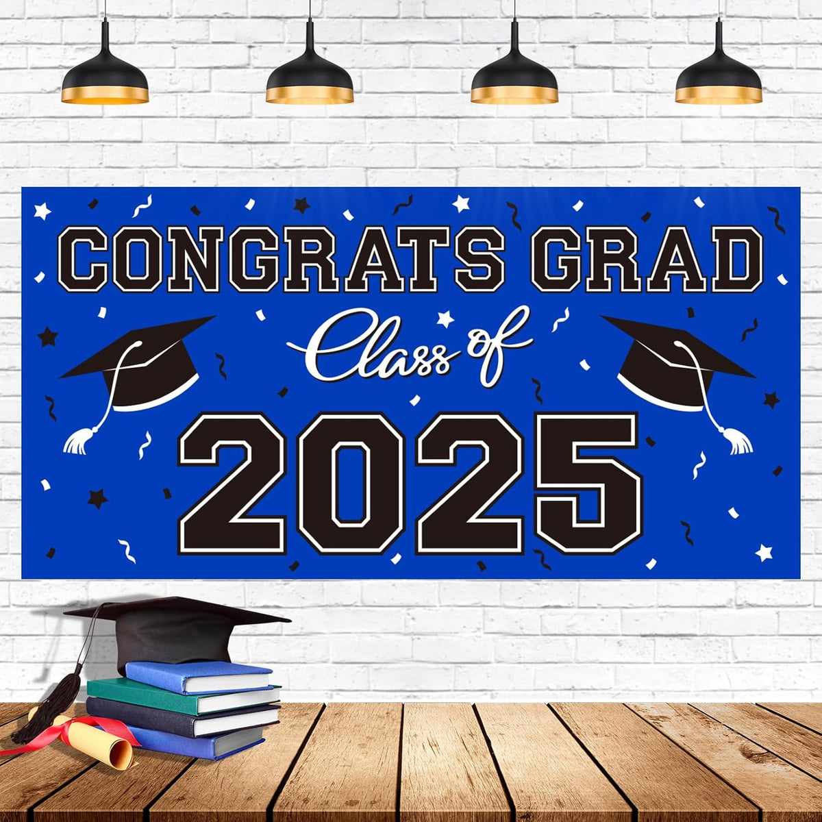 2025 Graduation Party Plastic Backdrop - Congrats Grad Banner in Red, Large Class of 2025 Decorations, Photography & Grad Party Supplies