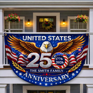 Personalized USA 250th Anniversary Bunting Flag with Family Name, Custom America 250th Birthday Bunting Flag, America 1776 2026 Patriotic Eagle Design Banner, 4th of July Decor