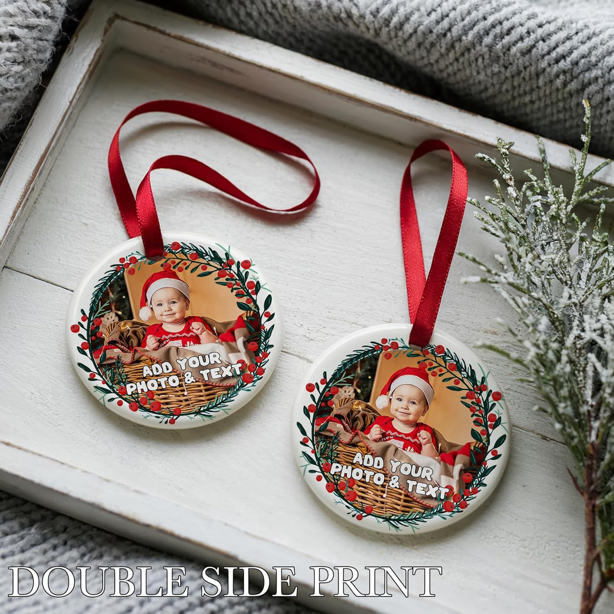 Personalized Christmas Ornaments 2025 Custom Photo Picture Text Ornament Customized Ceramic Xmas Tree Decorations for Kids Couples Family Dogs