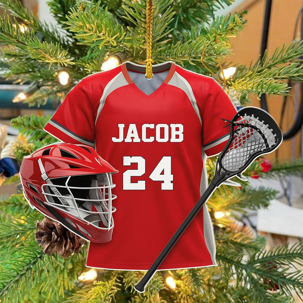 Personalized Lacrosse Christmas Ornament 2025 Custom Name and Year Acrylic Flat Lacrosse Protective Gear Decoration Best Gift for Sport Players, Girls, Boys, Goalie, Coach