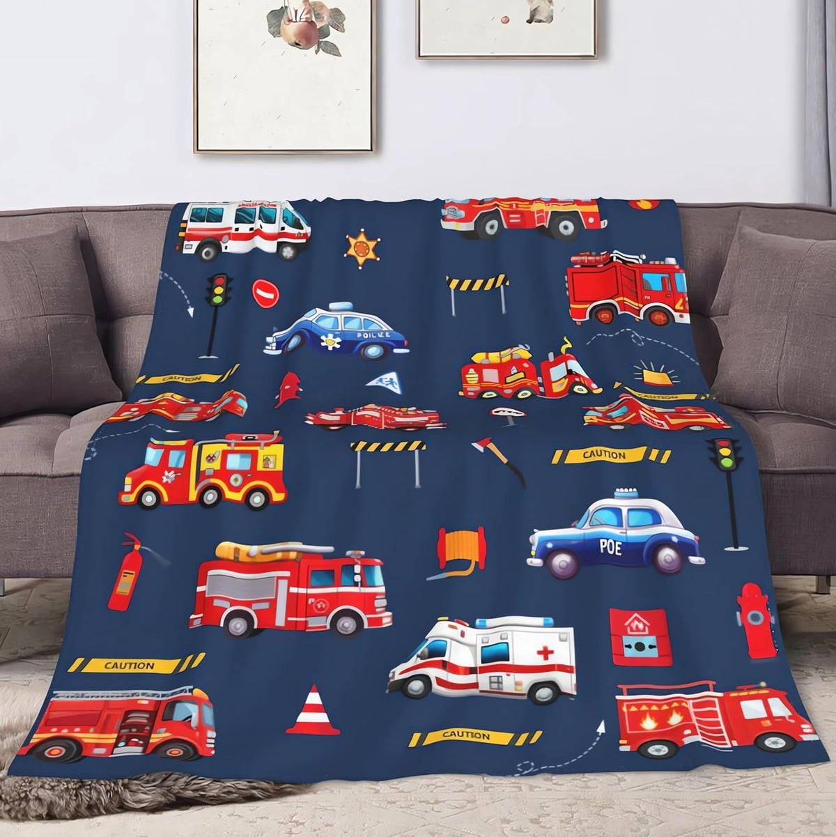 Fire Truck Blanket for Boys & Girls, Soft Fleece Plush Blanket for Toddlers to Teens Birthday Gift Christmas Gift