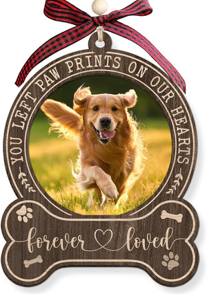 Dog Photo Frame Memorial Christmas Ornaments 2025 - Forever in Our Hearts, Remembrance, in Memory Gifts for Loss of Dog - Pet Loss, Pet Sympathy Personalized Picture Ornaments for Christmas Tree