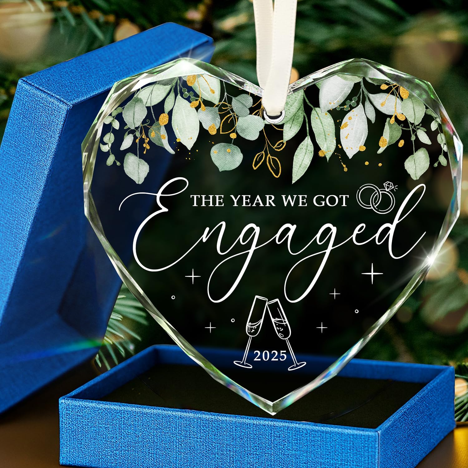 Engagement Gifts for Couples - Engagement Gifts for Newly Engaged Couples, Bride to Be, Women, Fiance, Her - Just Engaged Gift, First Christmas Heart Shaped Glass Ornament 2025 Party Decoration