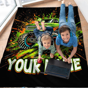 Truck Blanket for Boys Son Custom Throw Blankets Gift for Kids Adults Birthday Christmas, Personalized Throw for Sofa Couch Travel Car