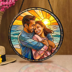 Personalized Couples Photo Faux Stained Glass Sun Catcher, Photo Cuople Portrait Faux Window Hanging Ornament Gifts for Her & Him, Custom Photo Gift, Birthday, Anniversary, Unique Valentine s Day