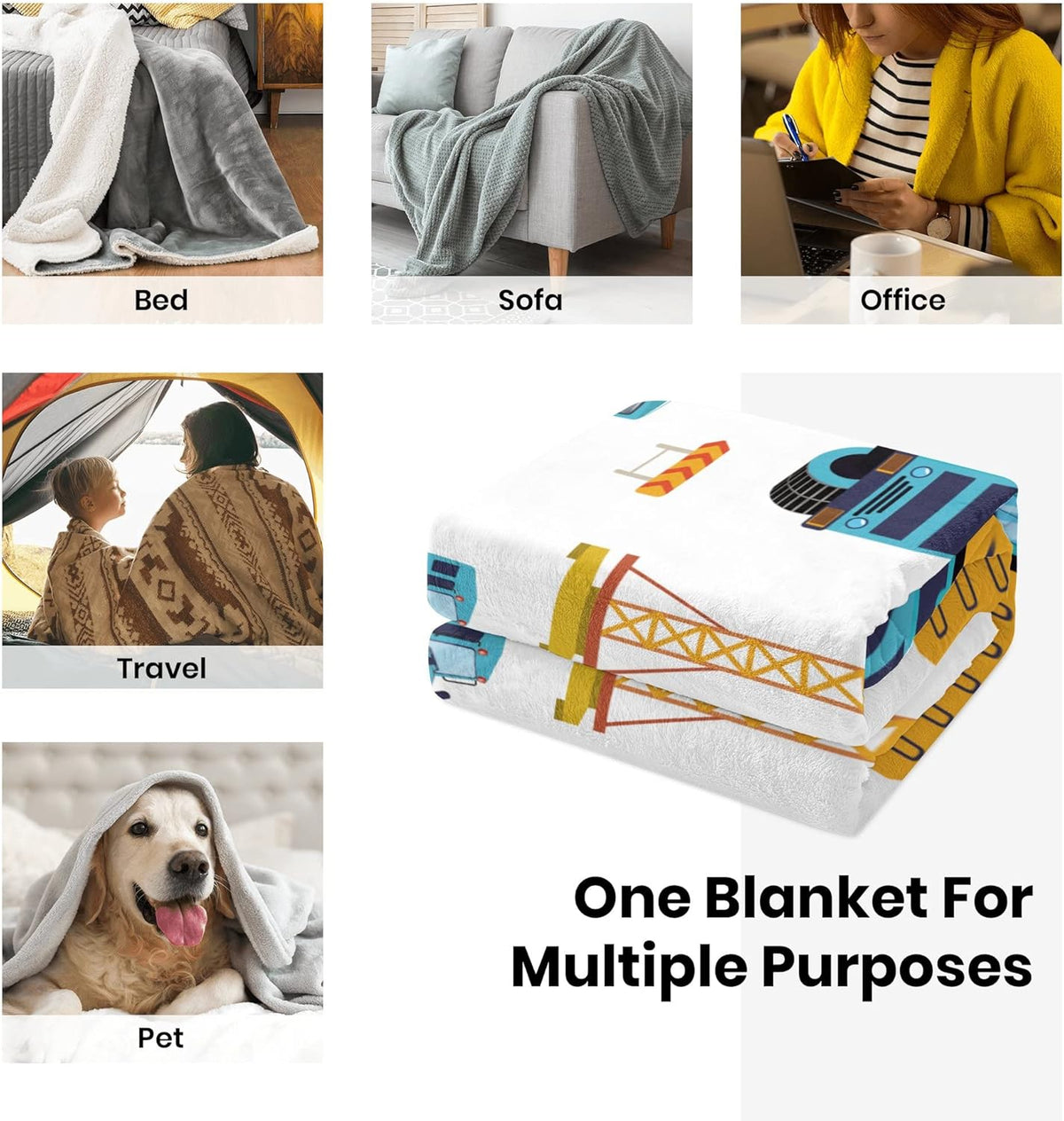 Construction Truck Blanket Boys Excavator Plush Throw Blanket Soft Fuzzy Flannel Tractor Blanket for Bed Couch Sofa Decor Blankets Trucks Car Lover Toddler Kids Blankets Gifts