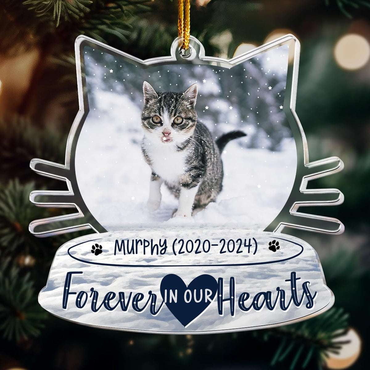 Acrylic Ornament, Forever in My Heart - Personalized Pet Memorial Photo Ornament, Custom Pet Memorial Keepsake, Perfect Christmas Memorial Gift for Pet Lovers, Dog Mom, Cat Mom (Loss of Cat)