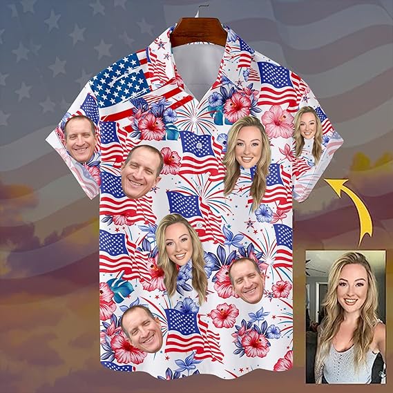 Custom Face Hawaiian Shirt for Men Women, Boy - 4th July Independence Day, US American Flag