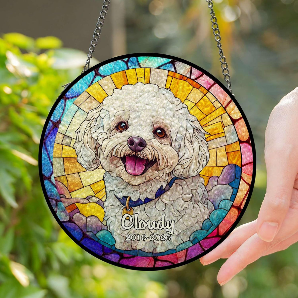 Custom Pet Portrait Stained Glass Suncatcher Personalized Dog Memorial Ornament, Pet Loss Remembrance Gift, Window Hanging, Bereavement Keepsake, Home Decor