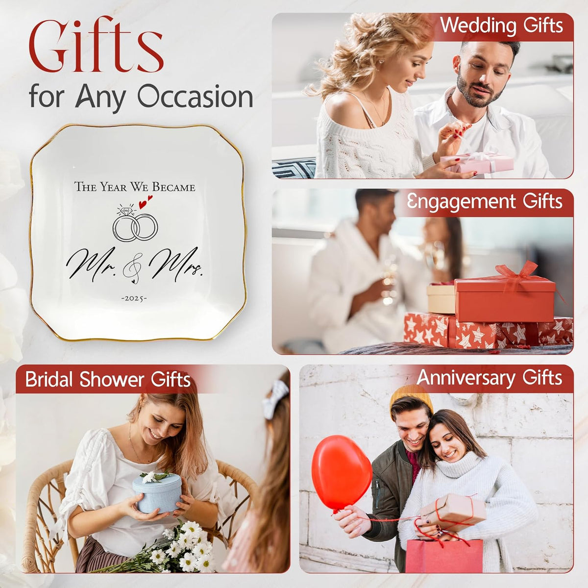 Wedding Gifts for Couple 2025 - Mr & Mrs Ceramic Jewelry Dish Tray - Bridal Shower Gifts for Women, Marriage Gift Ideas, Anniversary Engagement Gifts for Couples, Jewelry Holder Dish