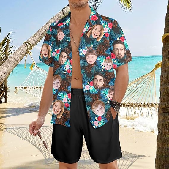 Personalized Hawaiian Shirt with Face, Custom Photo Shirt, Button Up Shirts for Men Father's Day Gift Summer Gift Birthday Party Gift