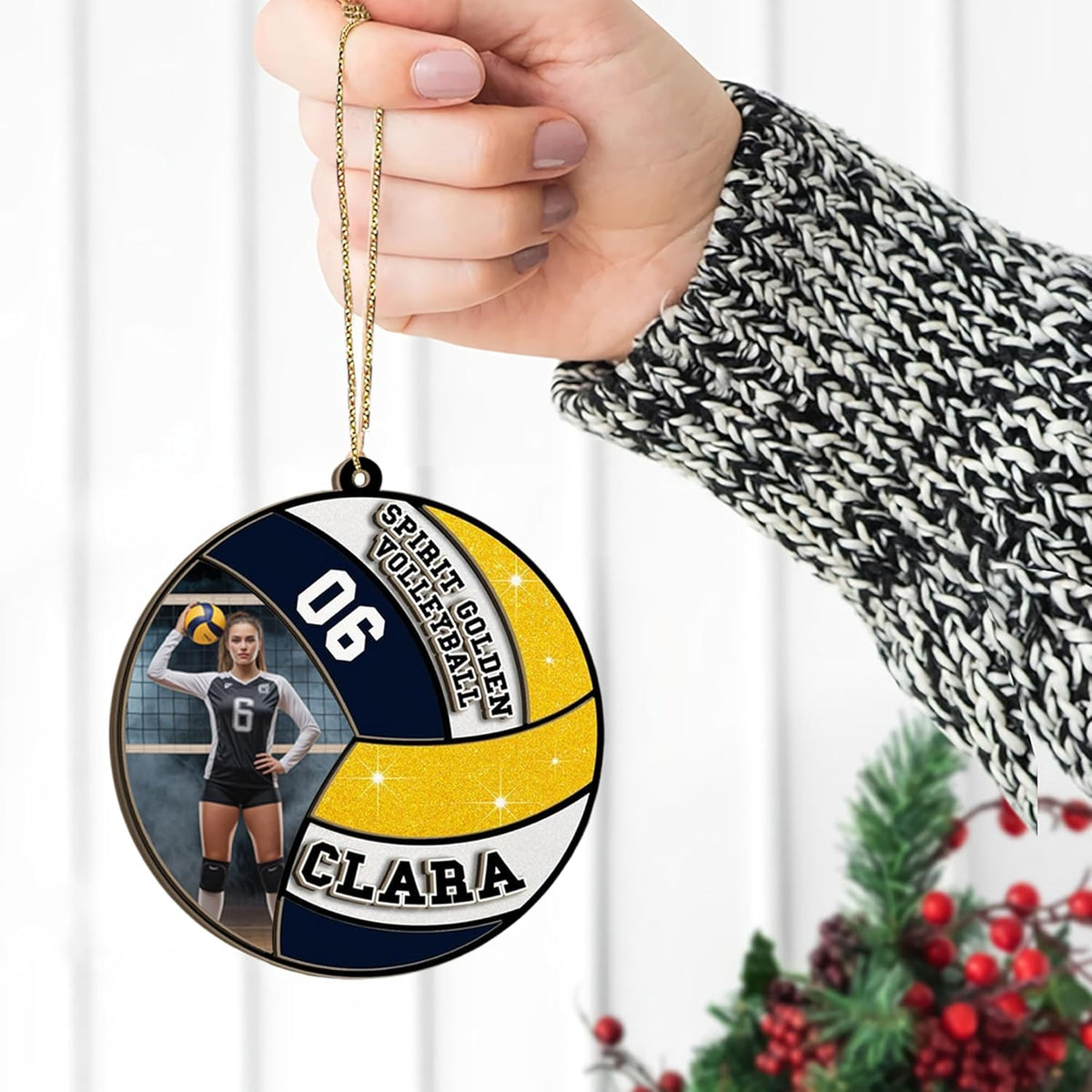 Custom Christmas Acrylic/ Wooden Volleyball Ornament, Personalized Photo Christmas Volleyball Gifts, Custom Wooden Hanging Decor Ornaments