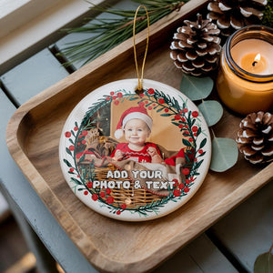 Personalized Christmas Ornaments 2025 Custom Photo Picture Text Ornament Customized Ceramic Xmas Tree Decorations for Kids Couples Family Dogs