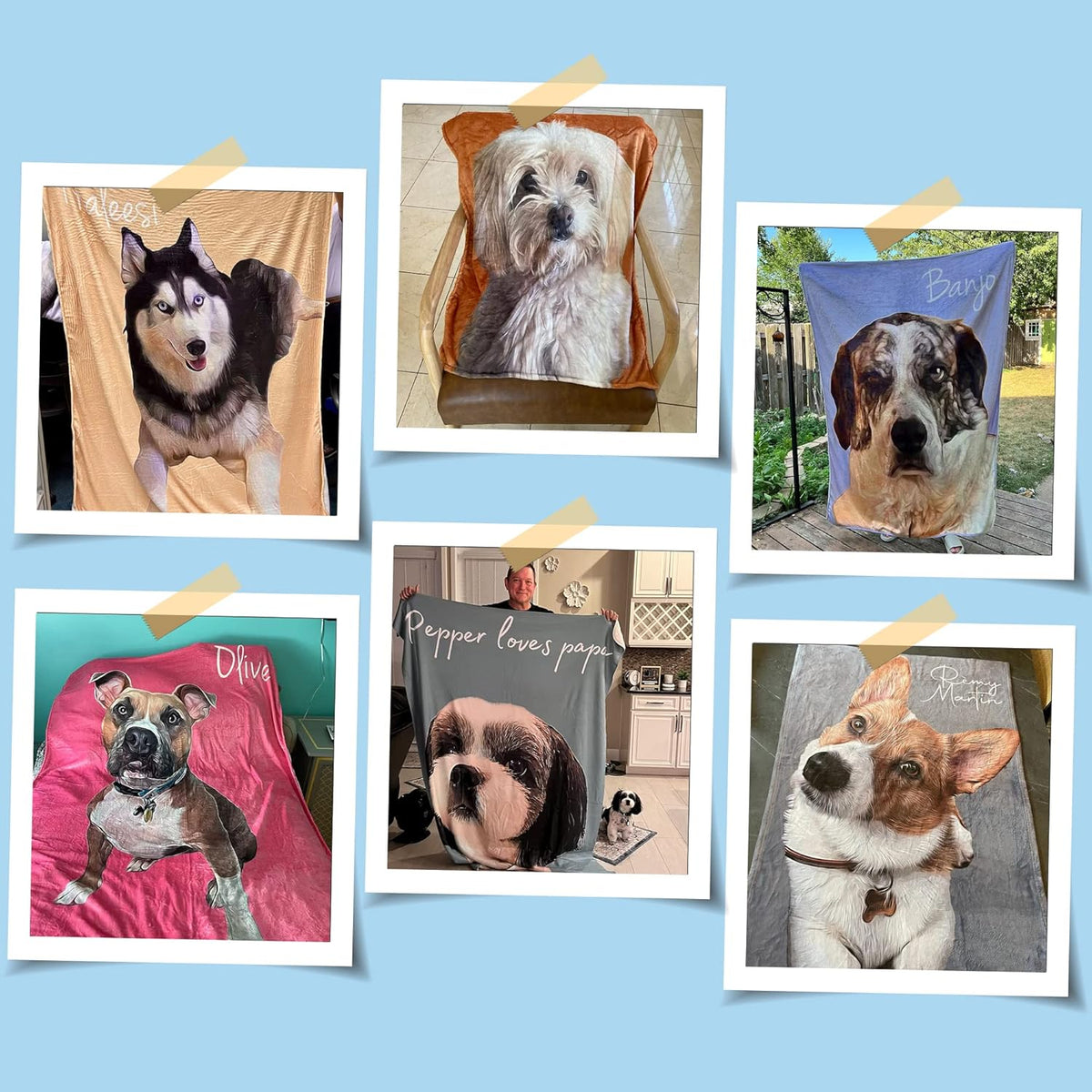 Personalized Dog Portrait Blanket - Custom Blankets Gifts from Pet with Photos & Name Customized Picture Flannel Fleece for Animal Women Men Lovers Memorial Gift