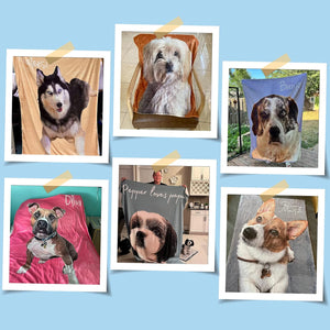 Personalized Dog Portrait Blanket - Custom Blankets Gifts from Pet with Photos & Name Customized Picture Flannel Fleece for Animal Women Men Lovers Memorial Gift
