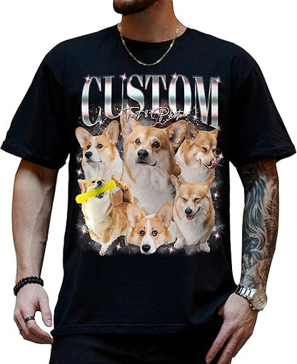 Custom Photo Bootleg Rap Shirt with Girlfriend's Face for Boyfriend - Vintage Graphic Shirt for Dog Lovers Cat Lovers Dog Mom Dog dad