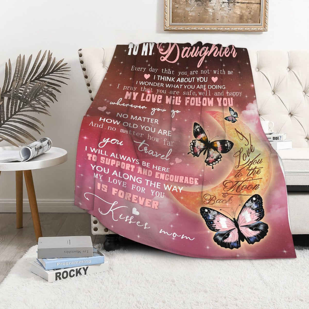 Daughter Blanket To My Daughter from Mom Butterfly Gifts Letter Printed Throw Fleece Flannel Blankets Birthday Gifts for Daughter Adult Mother Daughter Gift from Mom