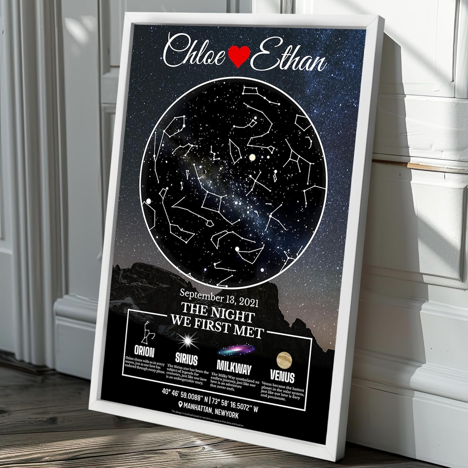 Custom Star Map for Couples Gifts, Personalized Glass Star Map for Anniversary Gift for Couples & Wife, Where We Met Map Gift, Star Map with Your Story, Unique Romantic Gift for Him Her, This Is Us