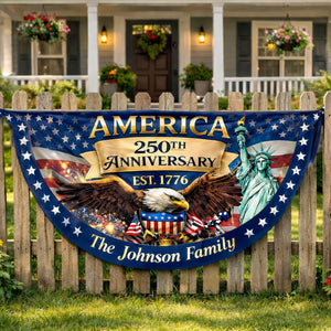 Personalized USA 250th Anniversary Bunting Flag with Family Name, Custom America 250th Birthday Bunting Flag, America 1776 2026 Patriotic Eagle Design Banner, 4th of July Decor