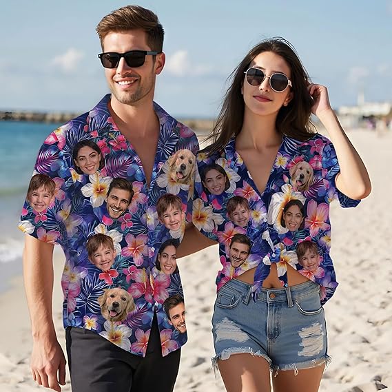 Custom Hawaiian Shirt with Face for Men Women Adult Youth Kid, Personalized Hawaiian Shirts with Face Photos Picture