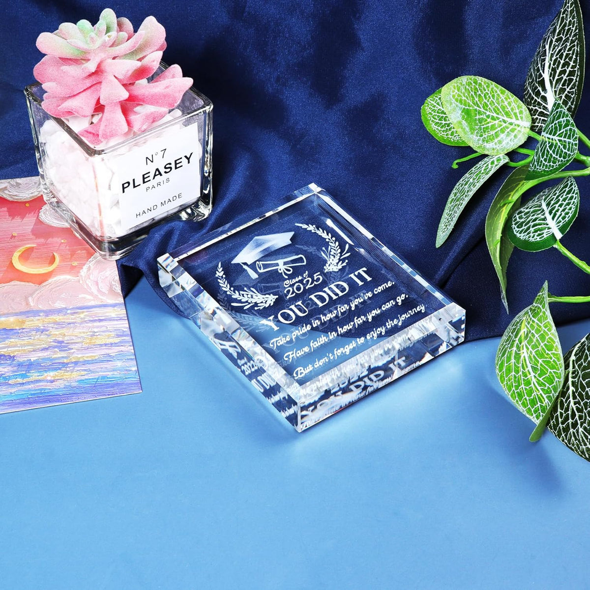 Graduation Gifts for Him Her, Class of 2025 Graduate Inspirational Gifts, Laser Engraved Crystal Graduation Keepsake for College High School PHD Masters Degree