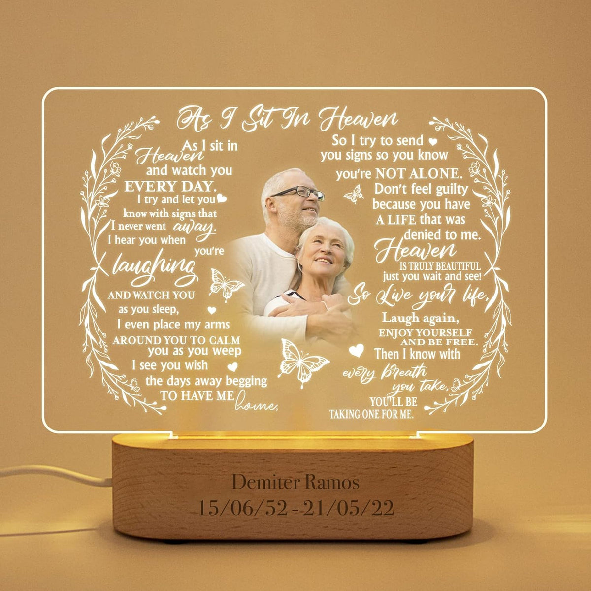 Personalized Unique Sympathy Gifts for Loss of Mom Custom in Memory of Loved One Light Up Picture Frames with Photo and Text Memorial Plaque Night Light Lamp