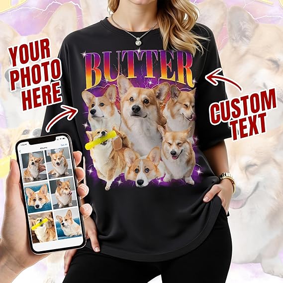 Custom Bootleg Rap Tee Shirt for Women & Men - Custom Face & Photo Picture Shirt Gift Idea for Couples, Family & Friends