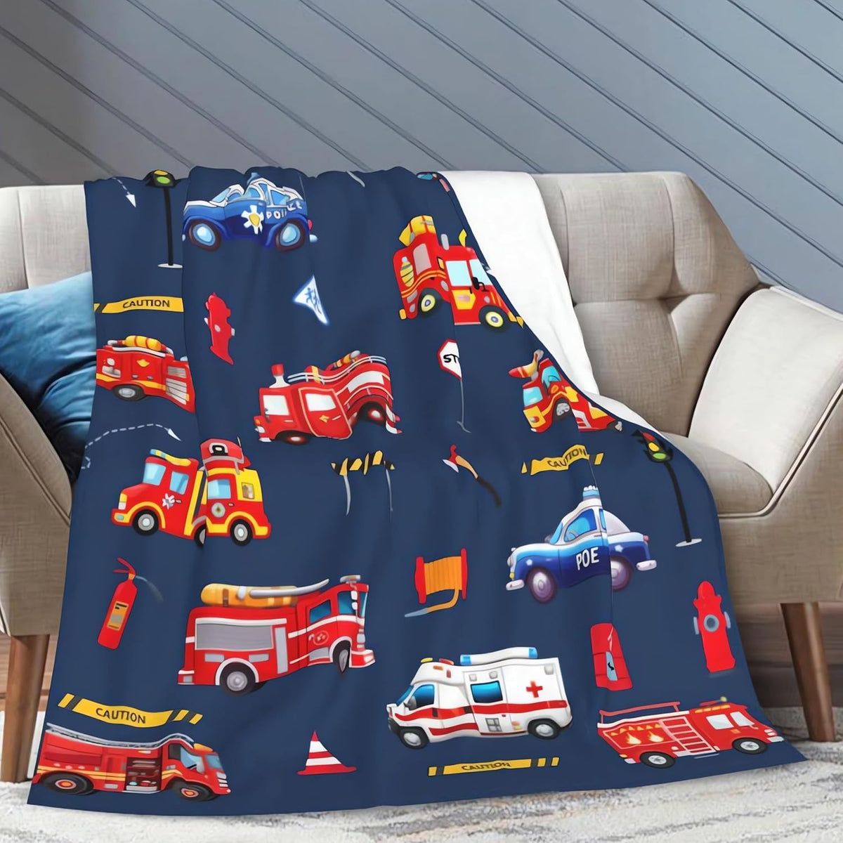 Fire Truck Blanket for Boys & Girls, Soft Fleece Plush Blanket for Toddlers to Teens Birthday Gift Christmas Gift